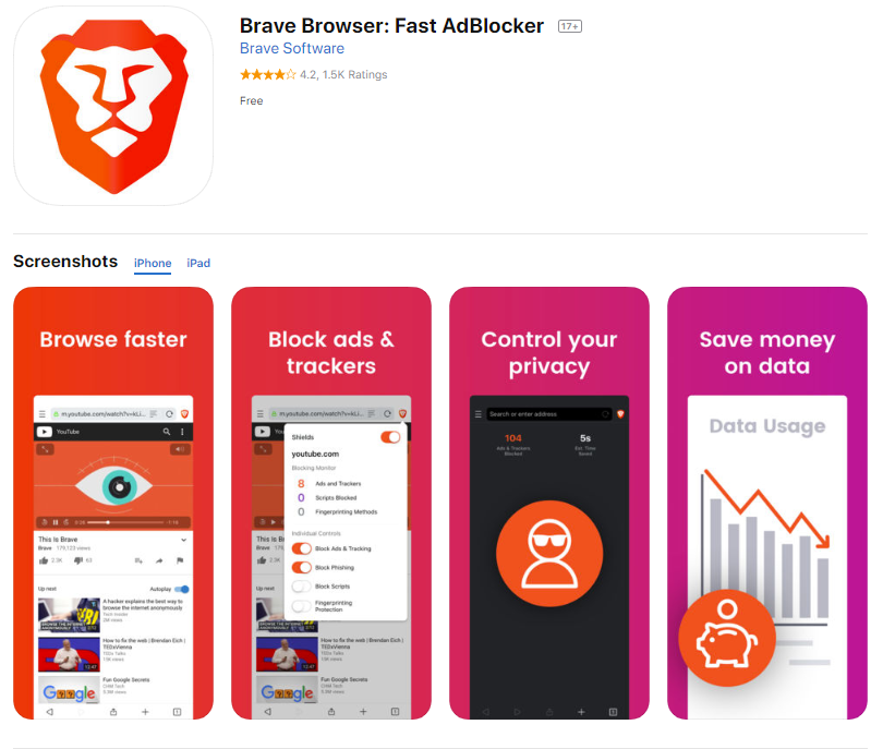 Brave can be installed on iOS devices directly from the App Store.